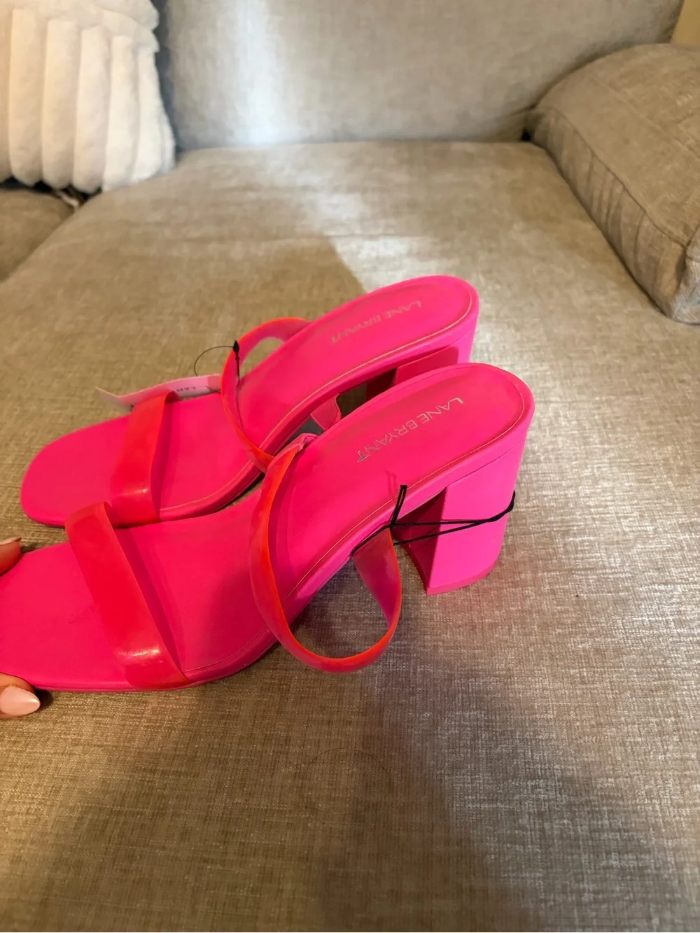 Lane Bryant Neon Pink Double Strap Slide Sandals